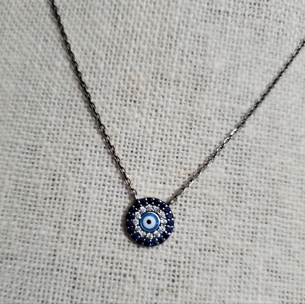 Sterling Silver 925 Evil Eye Pendant Necklace  Necklace Sparkling EUC